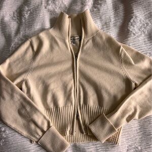 Urban Outfitters Cream Ribbed Zip-Up Cardigan